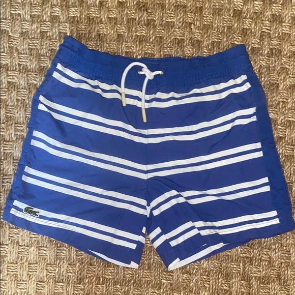 Lacoste Boys Blue and White Swim Trunks sz 8 - Picture 5 of 10